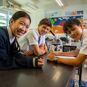 Secondary students in science labs